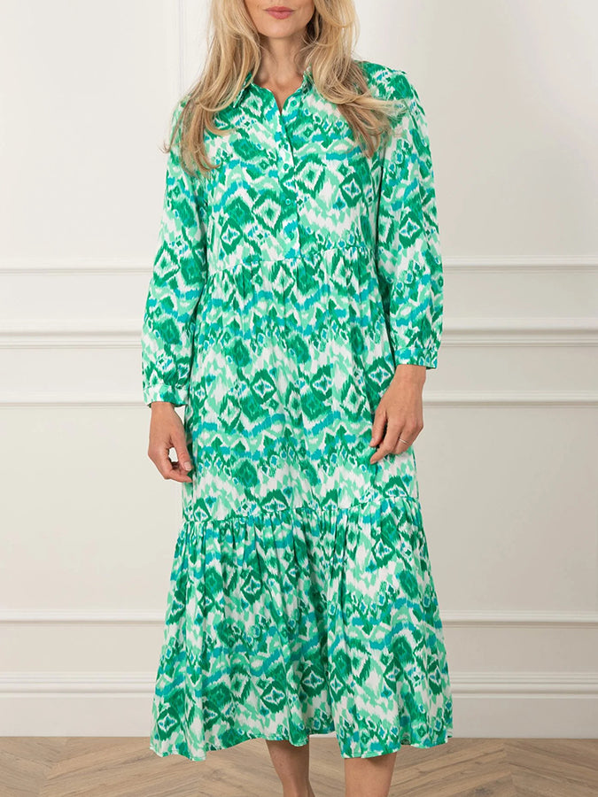 Long Sleeves Shirt Collar Midi Dress