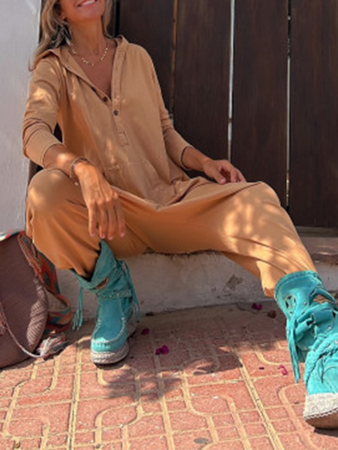Long Sleeves Pockets Jumpsuits