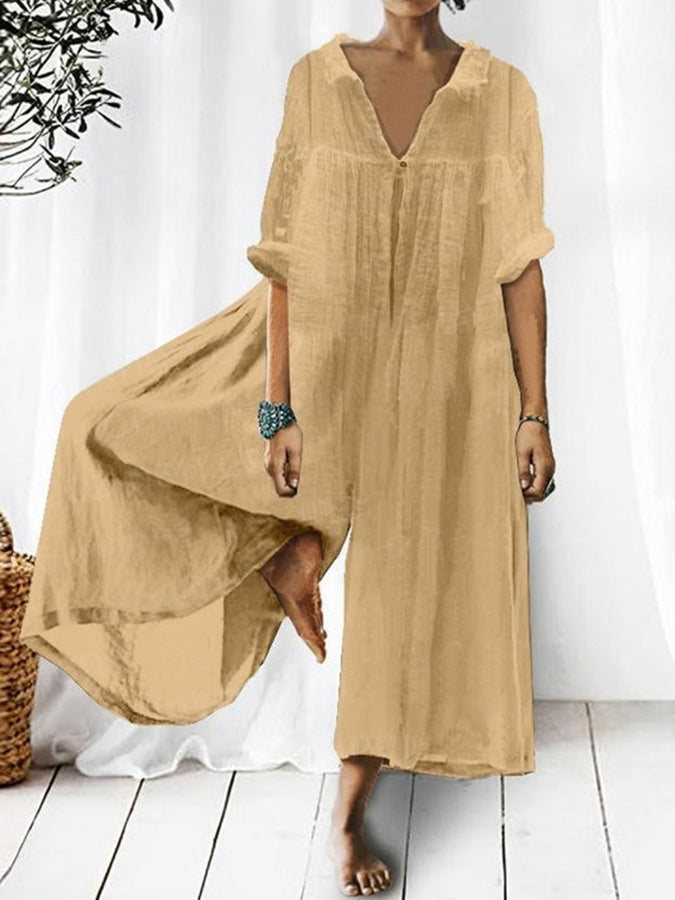 Half Sleeves Wide-leg Jumpsuits