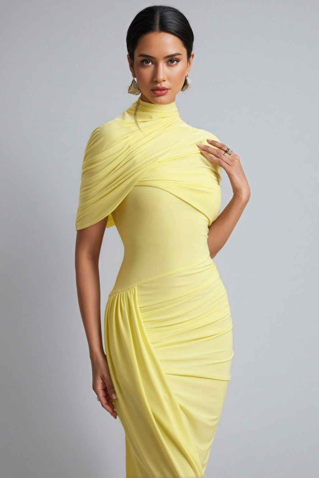 Orlitk Asymmetric Twisted Cape Maxi Dress