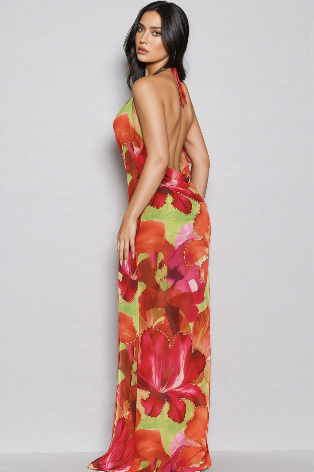 Jessly Printed Strapless High-slit Maxi Dress