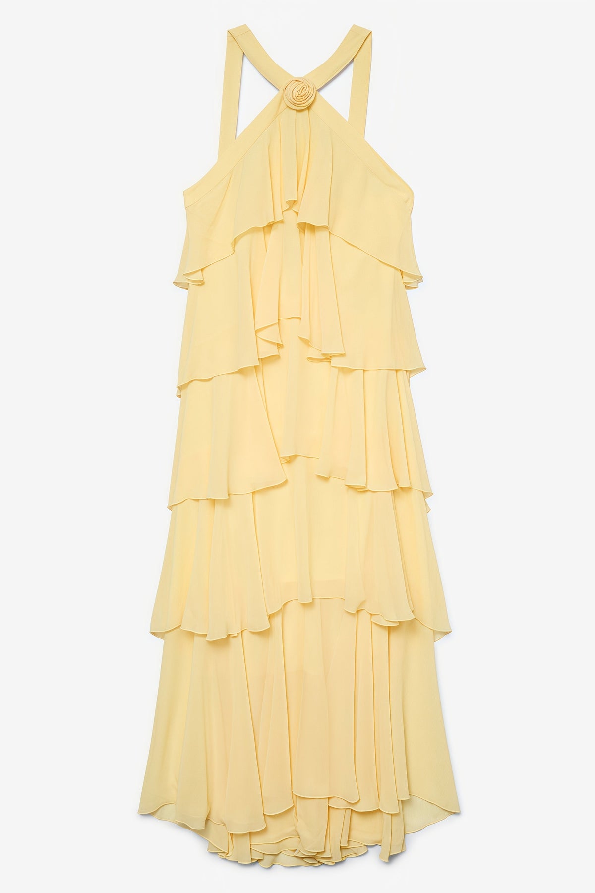 Kairot Yellow Backless 3d Flower Maxi Dress