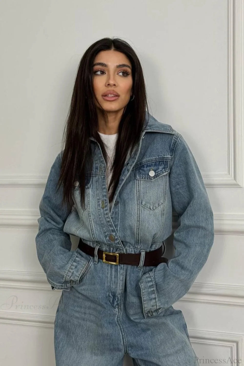 Denim Loose Long Pants Jumpsuit-style Two Piece Set