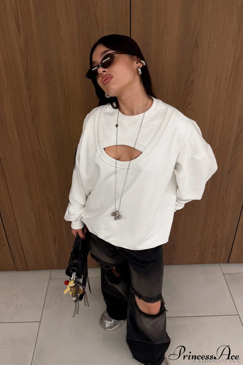 Fake Two Piece Cutout Loose Sweatshirt