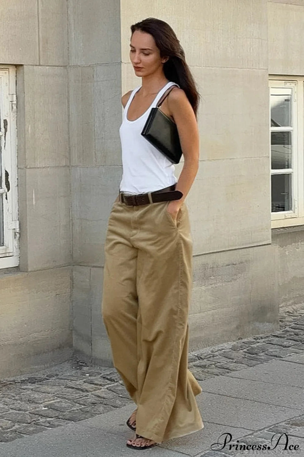 Khaki Corduroy Wide Leg Flared Pants