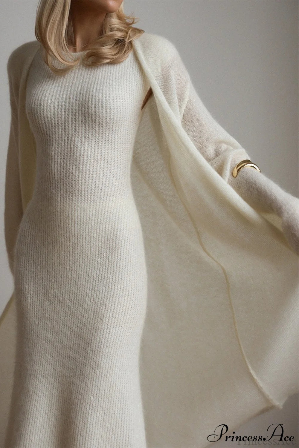 Knit Cardigan and Sleeveless Dress Two Piece Set