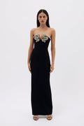 Virginia Crystal Embellished Strapless Polyester Maxi Dress