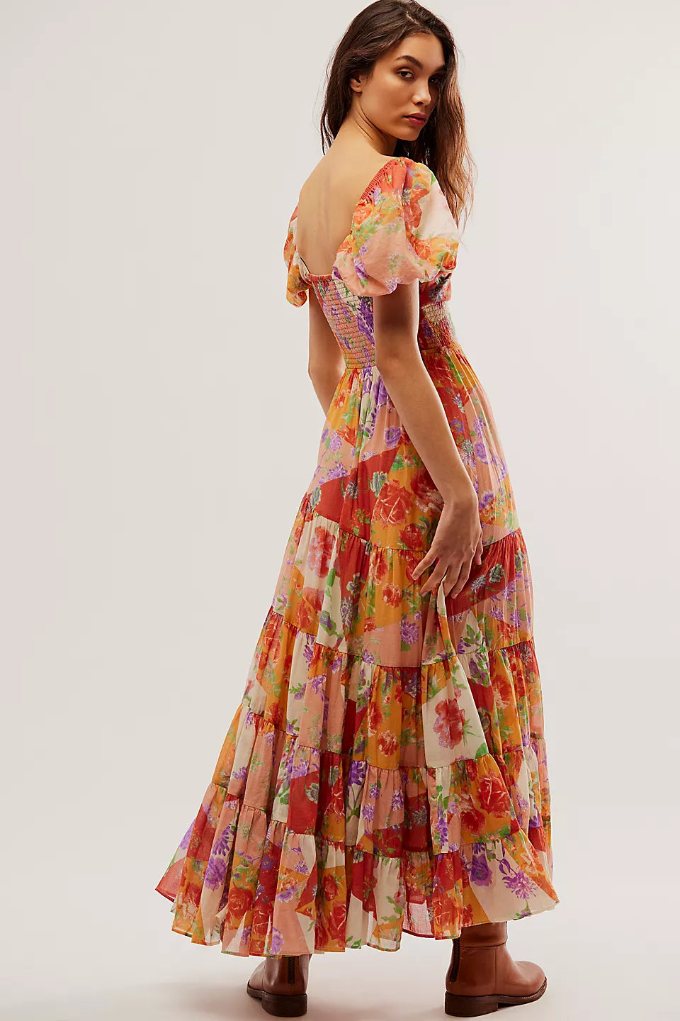 Puff Sleeve Smocking Midi Dress