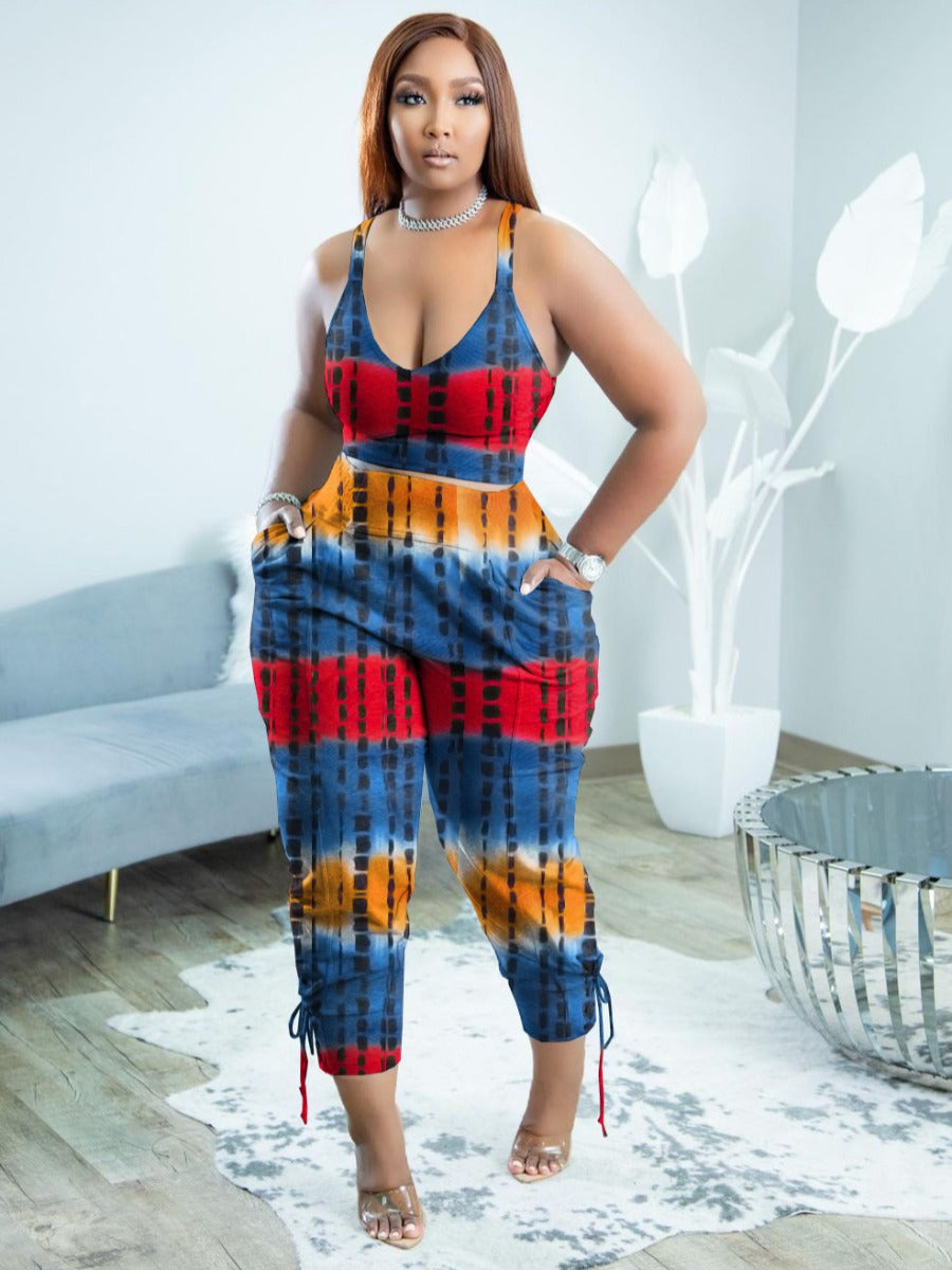 Cami Tie Dye Side Tie Pants Set Ar5059