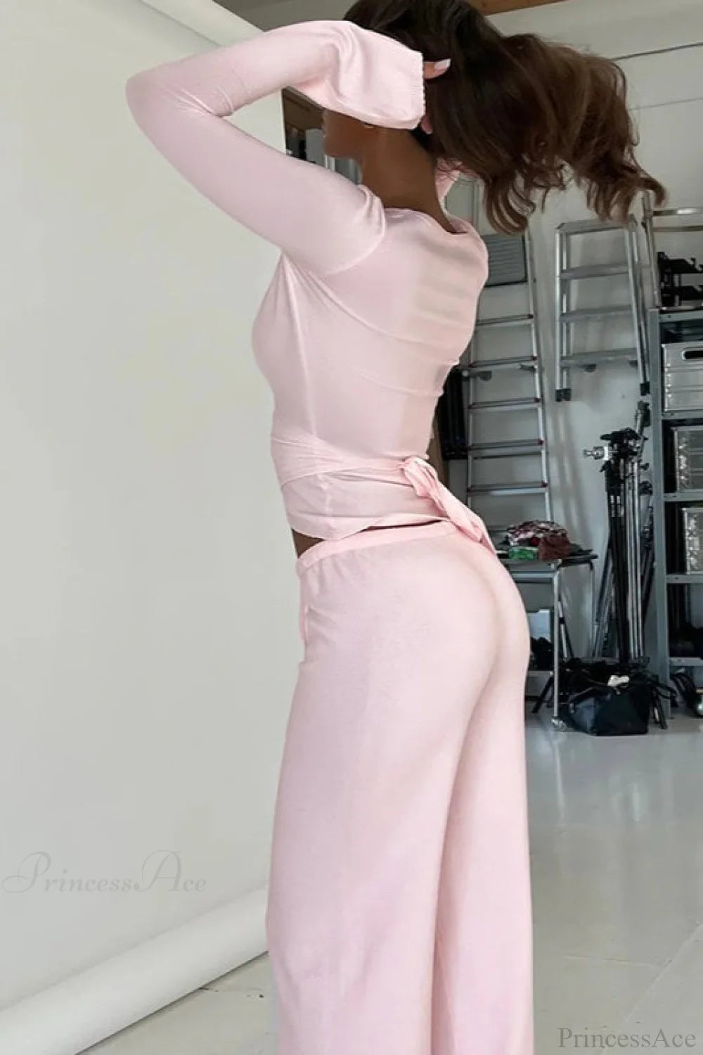 Y2k V-neck Fitted Top Pants Two Piece Set