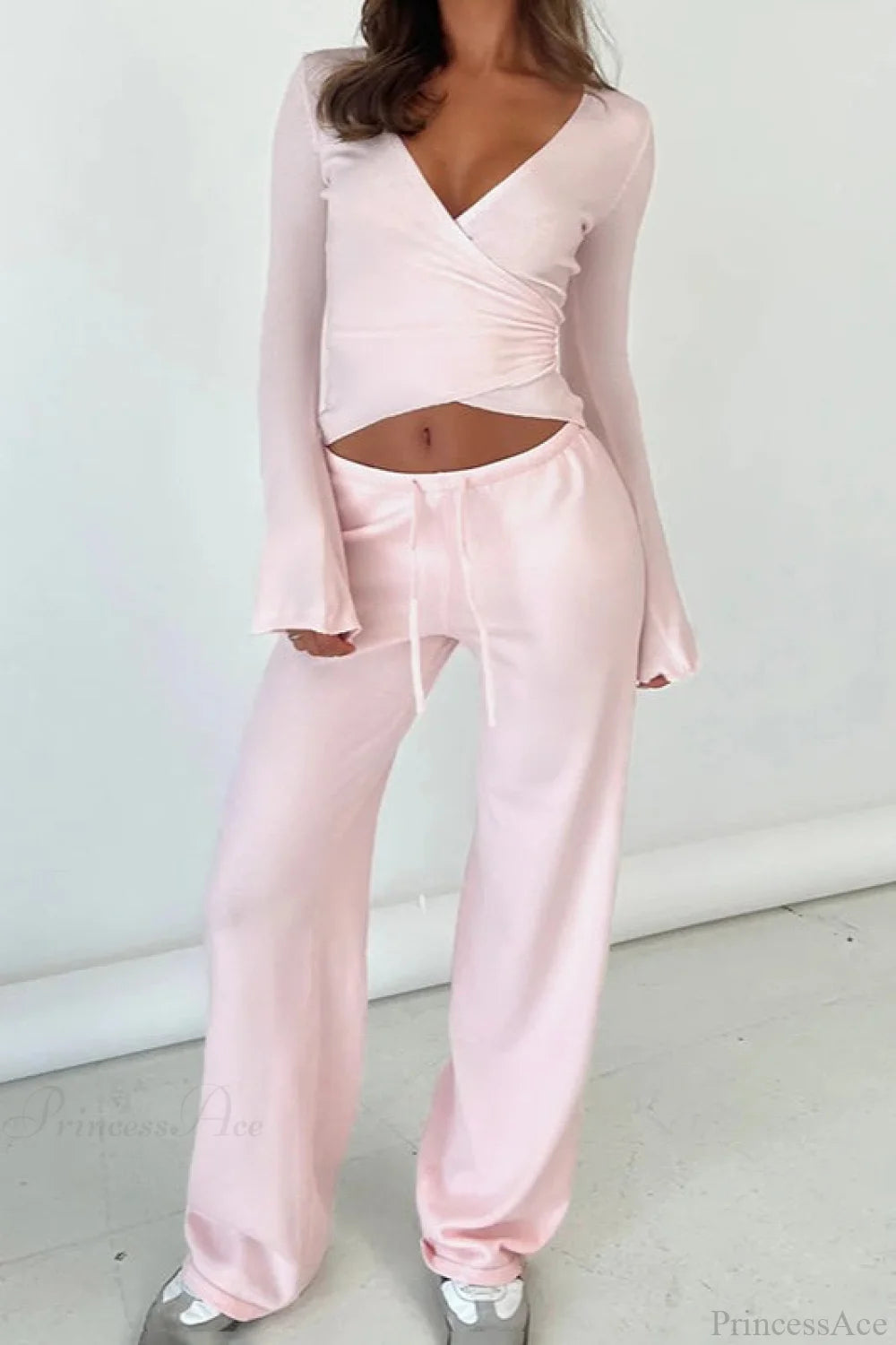 Y2k V-neck Fitted Top Pants Two Piece Set
