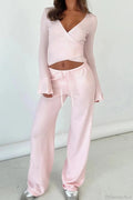 Y2k V-neck Fitted Top Pants Two Piece Set