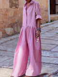 Long Sleeves Shirt Plaid Jumpsuits